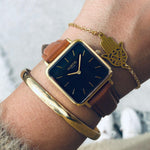 Neliö Square Vegan Leather Gold/Black/Tan Watch Hurtig Lane Vegan Watches