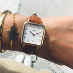 Neliö Square Vegan Leather Gold/White/Tan Watch Hurtig Lane Vegan Watches