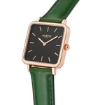 Neliö Square Vegan Leather Rose Gold/Black/Green Watch Hurtig Lane Vegan Watches