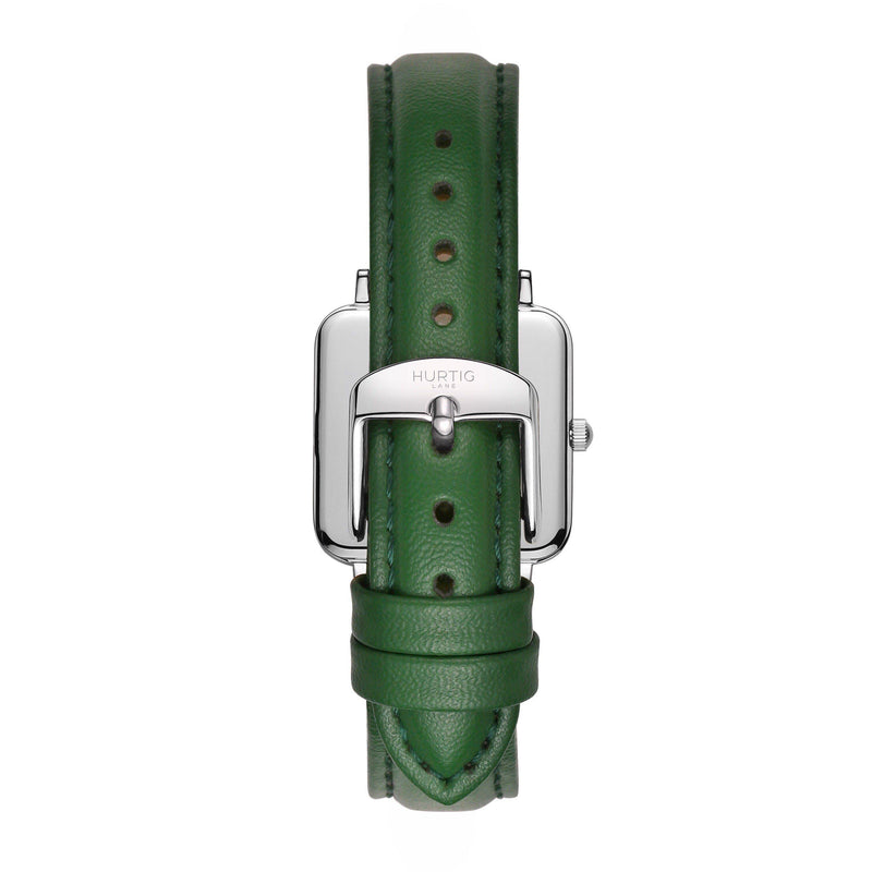 Neliö Square Vegan Leather Silver/White/Green Watch Hurtig Lane Vegan Watches