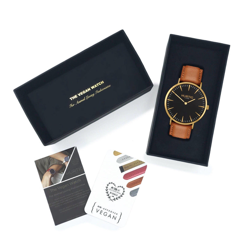 Mykonos Vegan Leather Gold/Black/Tan Watch Hurtig Lane Vegan Watches