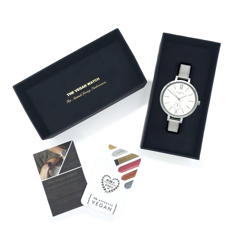 Amalfi Petite Stainless Steel Silver/White/Silver Watch Hurtig Lane Vegan Watches