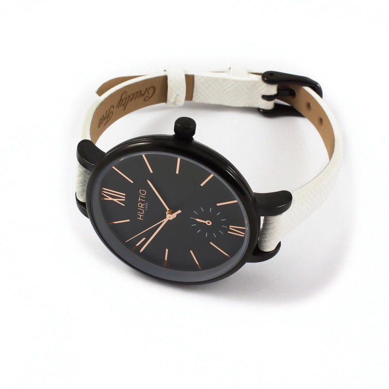 Amalfi Petite Vegan Leather Black/Black/White Watch Hurtig Lane Vegan Watches