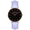 Mykonos Vegan Leather Watch Gold, Black and lilac Watch Hurtig Lane Vegan Watches