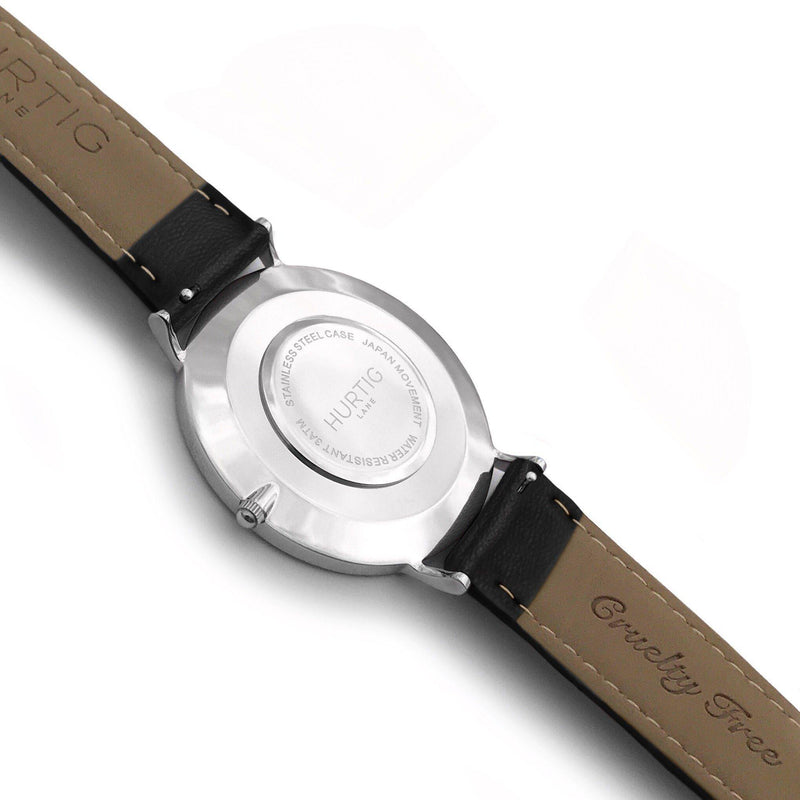 Mykonos Vegan Leather Watch Silver, White & Black Watch Hurtig Lane Vegan Watches