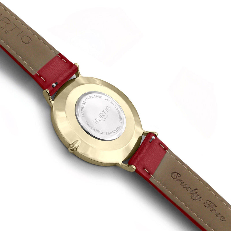 Mykonos Vegan Leather Watch Gold, Black & Red Watch Hurtig Lane Vegan Watches