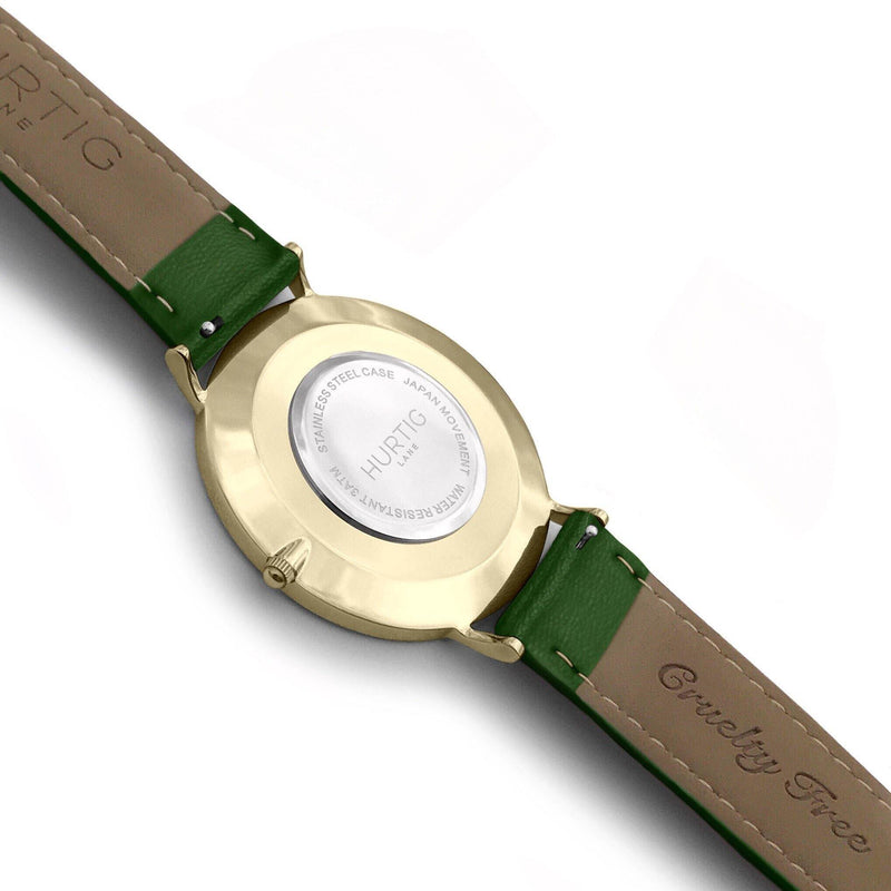 Mykonos Vegan Leather Watch Gold, Black & Green - Hurtig Lane - sustainable- vegan-ethical- cruelty free