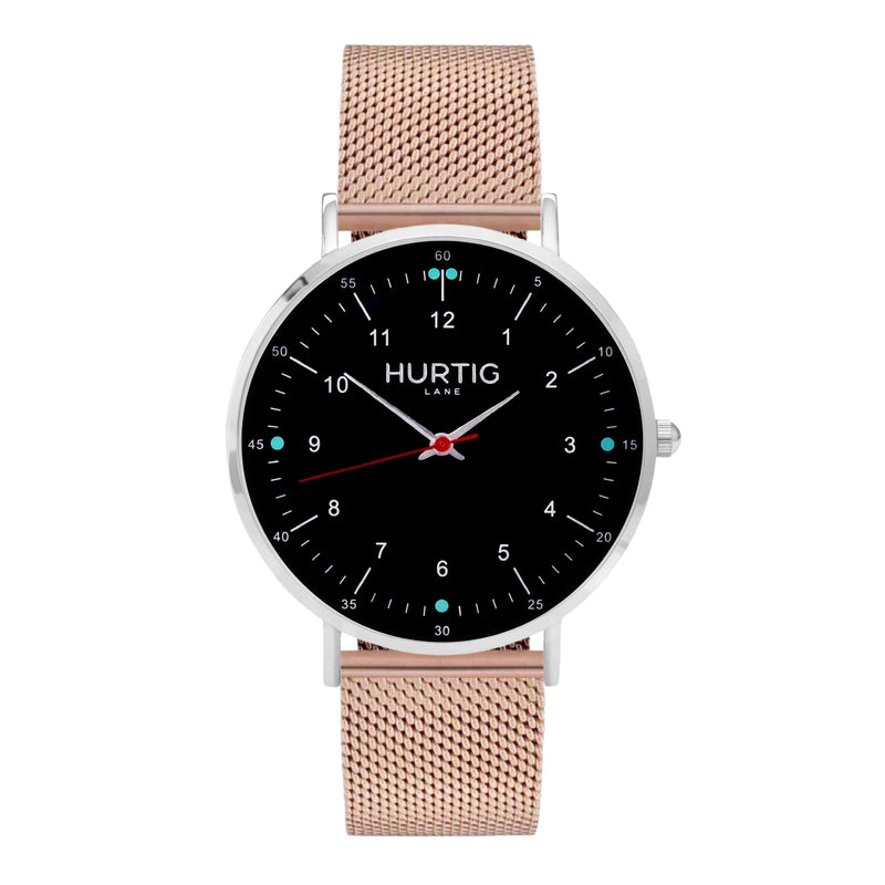 Moderna Stainless Steel Watch Silver, Black & Rose Gold - Hurtig Lane - sustainable- vegan-ethical- cruelty free