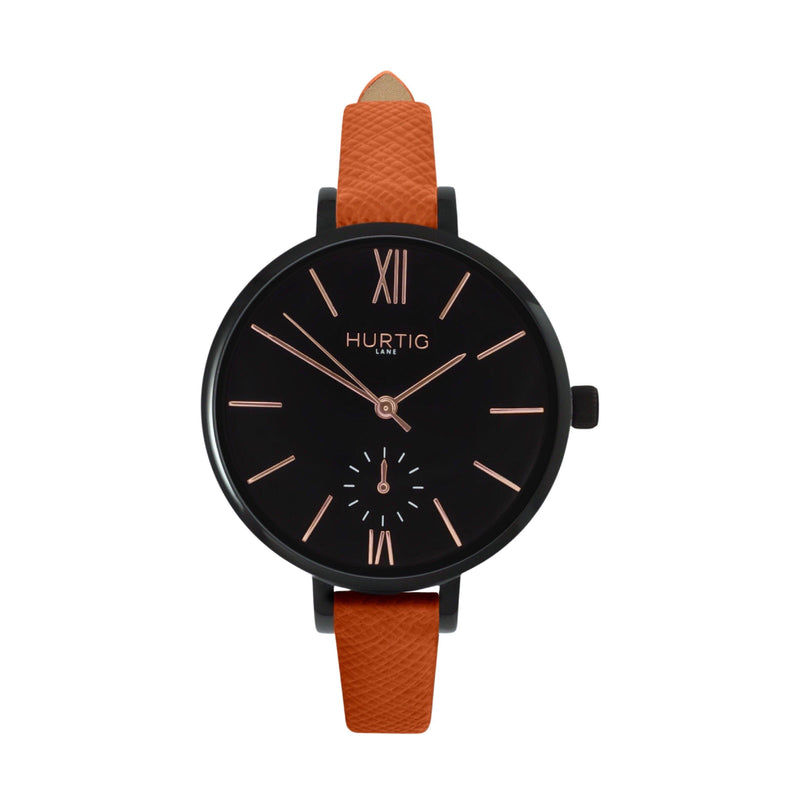 women's vegan leather watch. black and brown