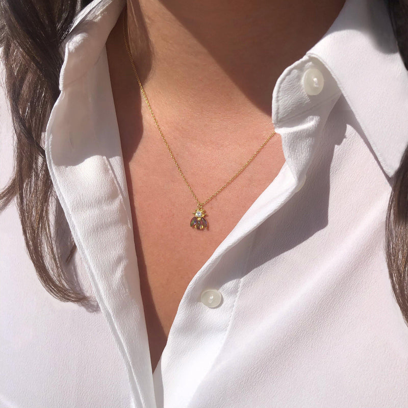 silver and 18k gold bee necklace
