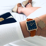 Vegan leather square watch gold, black and brown. vegane uhr