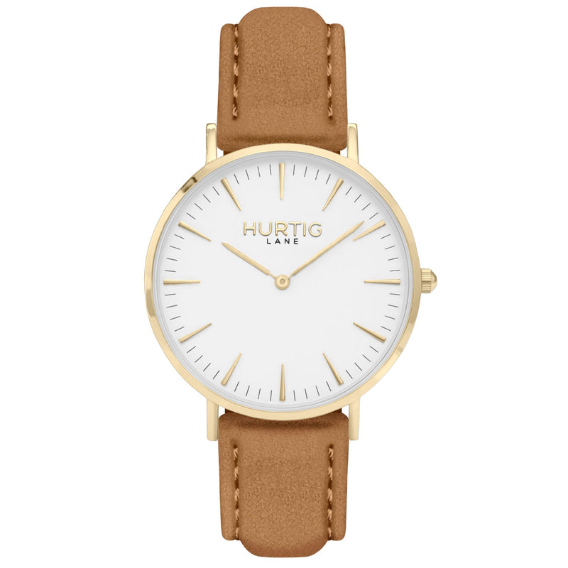 Hymnal Vegan Watch Suede Gold, White & Duck Egg Blue Watch Hurtig Lane Vegan Watches