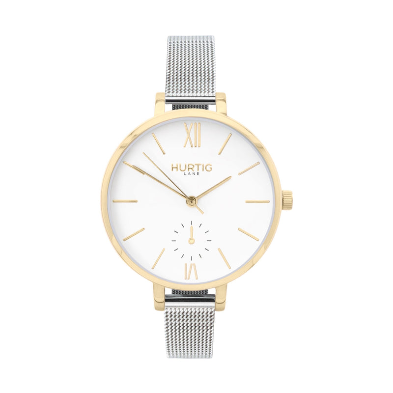 Amalfi Petite Stainless Steel Watch Gold, White & Silver Watch Hurtig Lane Vegan Watches