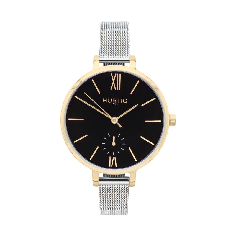Amalfi Petite Vegan Leather Watch Gold, Black & White Watch Hurtig Lane Vegan Watches