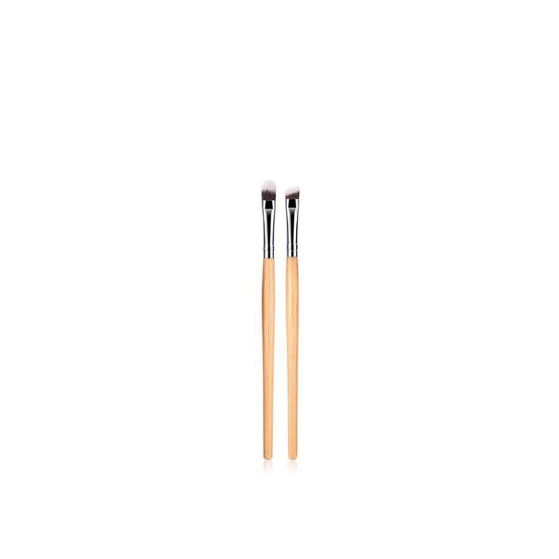 Vegan 2 Piece Eye & Brow Makeup Brush Set- Bamboo and Silver Makeup Brushes Hurtig Lane