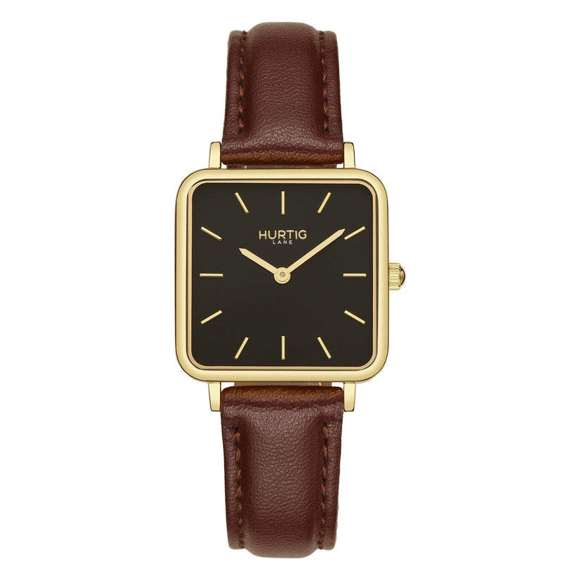 Neliö Square Vegan Leather Gold/Black/Tan Watch Hurtig Lane Vegan Watches