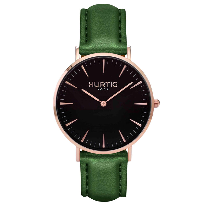 Vegan leather watch Rose gold and green