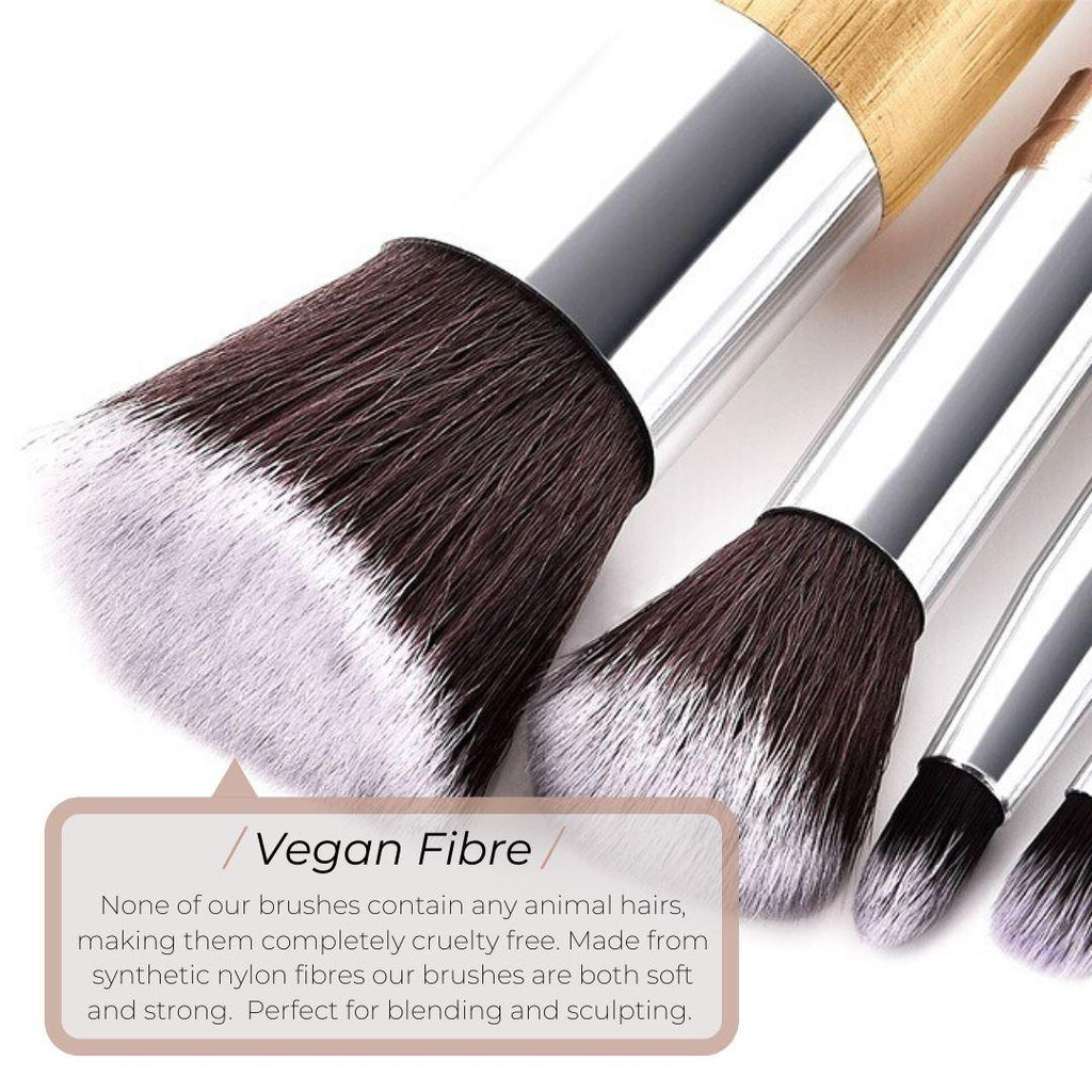 Vegan Mini 3 Piece Blush & Foundation Makeup Brush- Bamboo and Silver Makeup Brushes Hurtig Lane