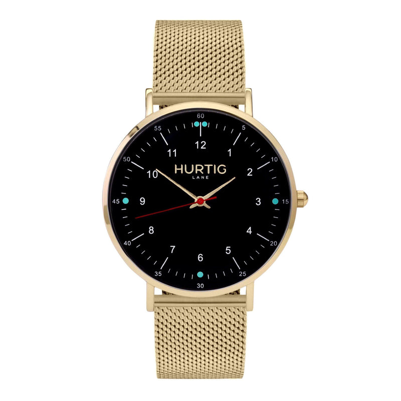 gold and black mesh watch