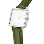 Neliö Square CACTUS Leather Watch Silver, White & Green Watch Hurtig Lane Vegan Watches